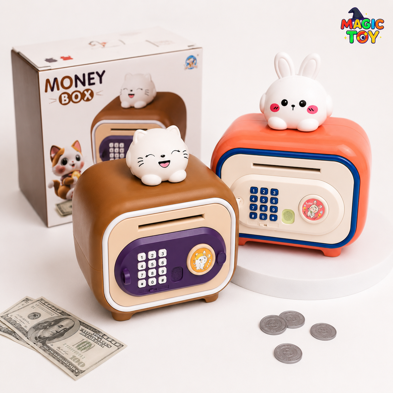گاو صندوق کودک طرح خرگوش مدل Money Box | صندوق پس‌انداز رمزدار و موزیکال آیتم 7606