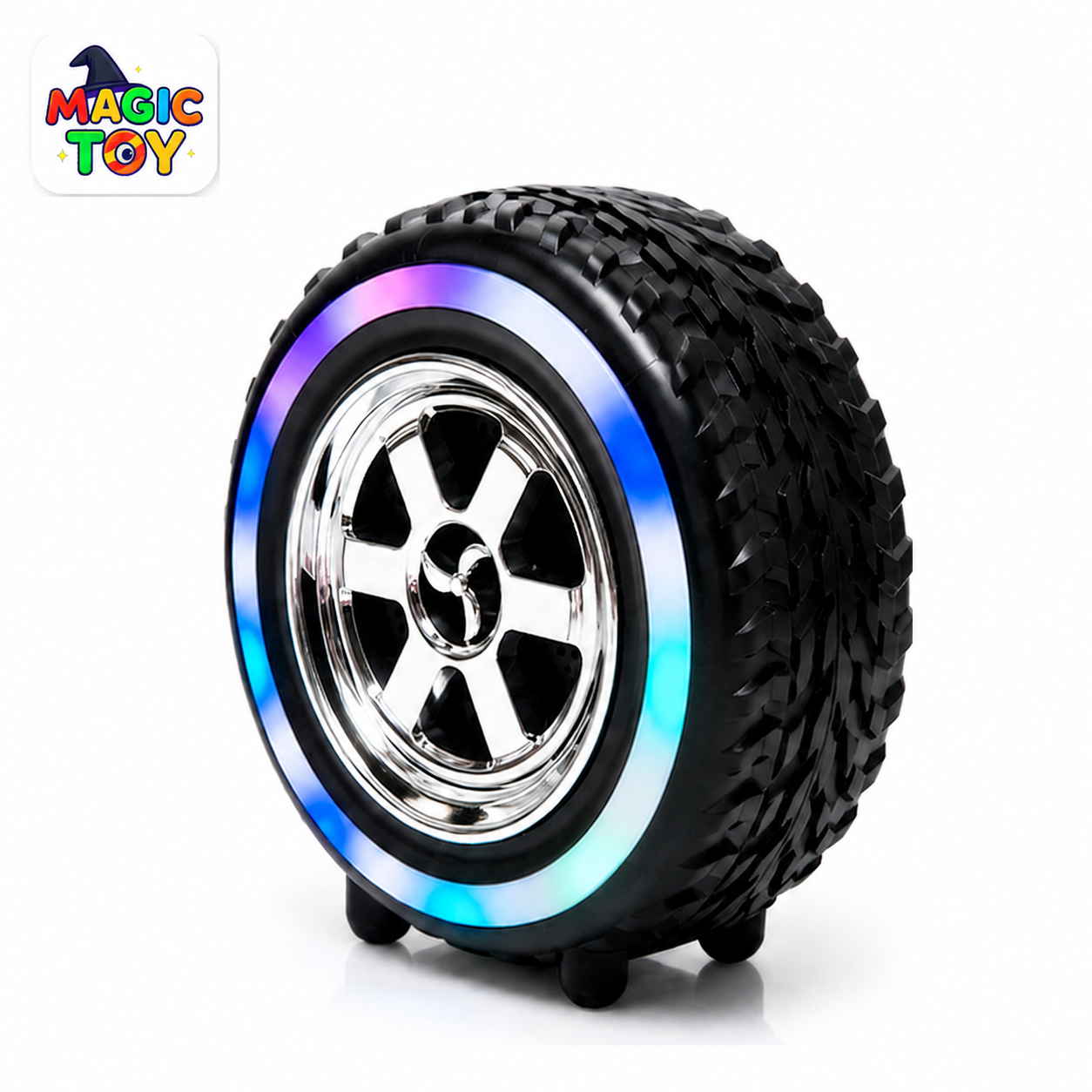 اسپیکر بلوتوثی طرح لاستیک مدل 2389 | اسپیکر چراغ‌دار RGB طرح رینگ ماشین
