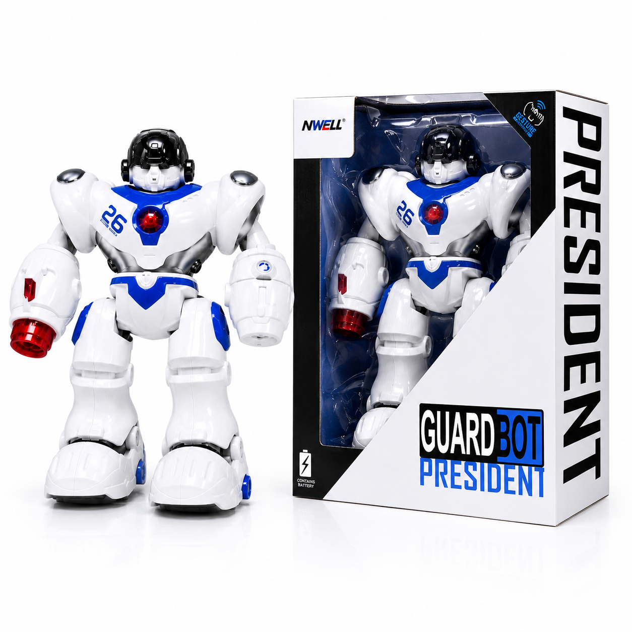 آدم آهنی کنترلی تیر پرتابی Guard Bot President مدل 7088 | ربات هوشمند چراغ‌دار با ریموت کنترل و شلیک تیر