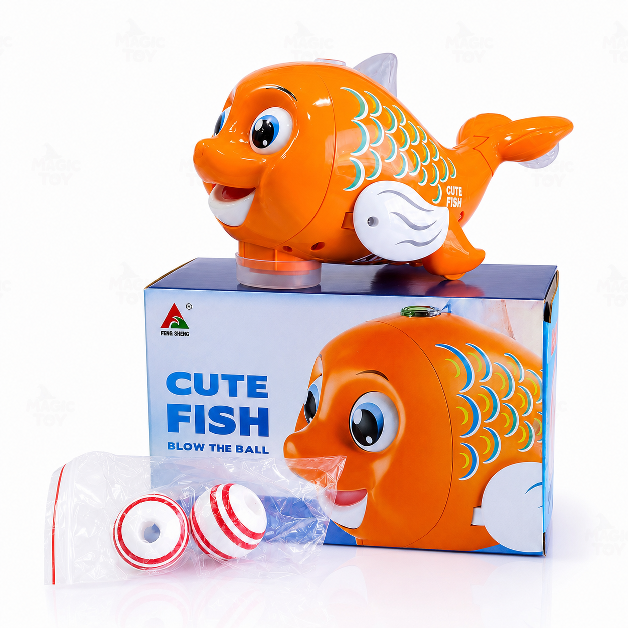 اسباب بازی ماهی دمنده توپ موزیکال و چراغ‌دار Cute Fish مدل FW338 | بازی مهارتی کودک