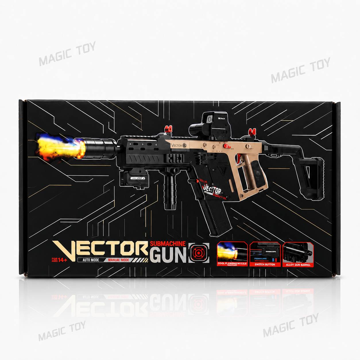 تفنگ تیر ژله ای شارژی الکترونیکی Kriss Vector مدل تاکتیکال دودزا و افکت آتش (دارای خشاب برقی درامی)