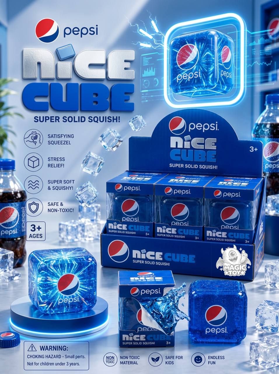 فیجت ضد استرس نیدو مکعبی پپسی مدل NICE CUBE (ژله‌ای ژلاتینی متراکم آبی)
