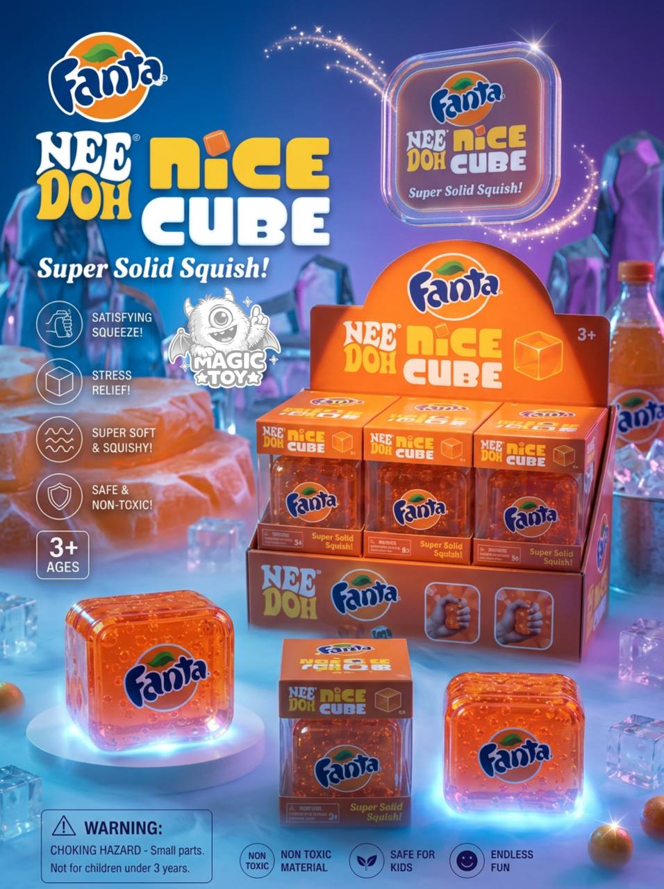 فیجت ضد استرس نیدو مکعبی فانتا مدل NeeDoh NICE CUBE (ژله‌ای ژلاتینی متراکم نارنجی)
