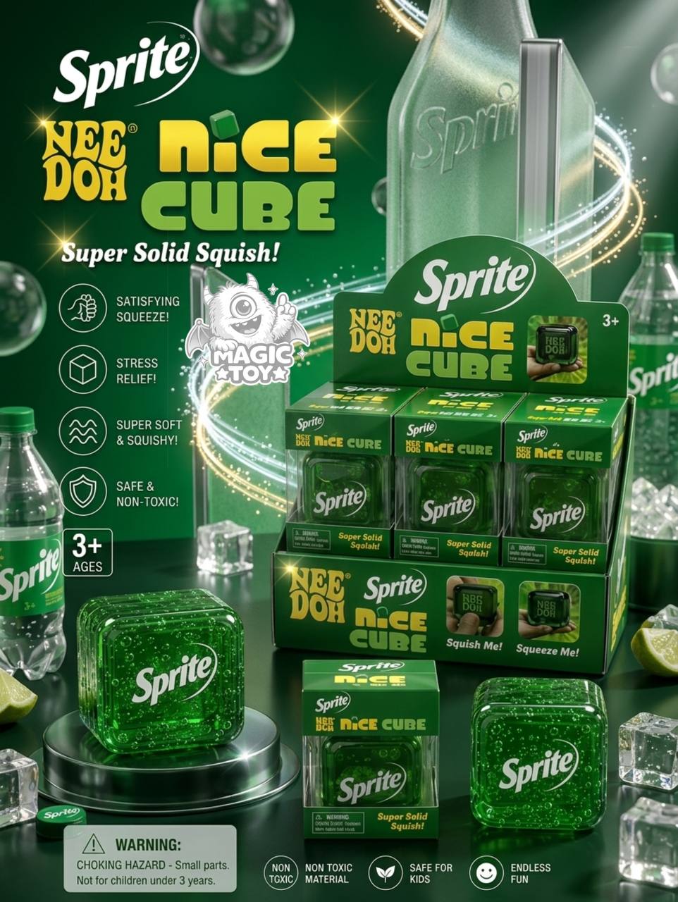 فیجت ضد استرس نیدو مکعبی اسپرایت مدل NeeDoh NICE CUBE (ژلهای ژلاتینی متراکم سبز)