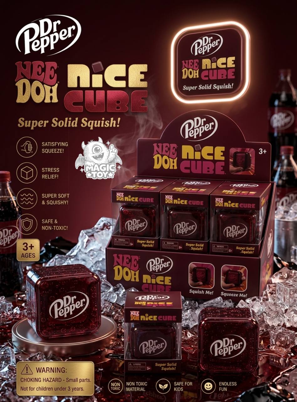 فیجت ضد استرس نیدو مکعبی دکتر فلفل مدل Dr Pepper NeeDoh NICE CUBE (ژله‌ای ژلاتینی متراکم عنابی)