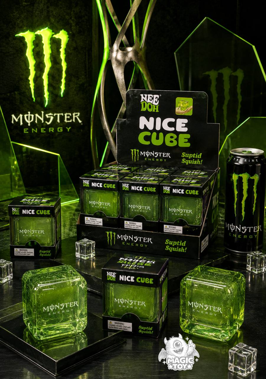 فیجت ضد استرس نیدو مکعبی مانستر مدل Monster Energy NeeDoh NICE CUBE (ژله‌ای ژلاتینی متراکم سبز فسفری)