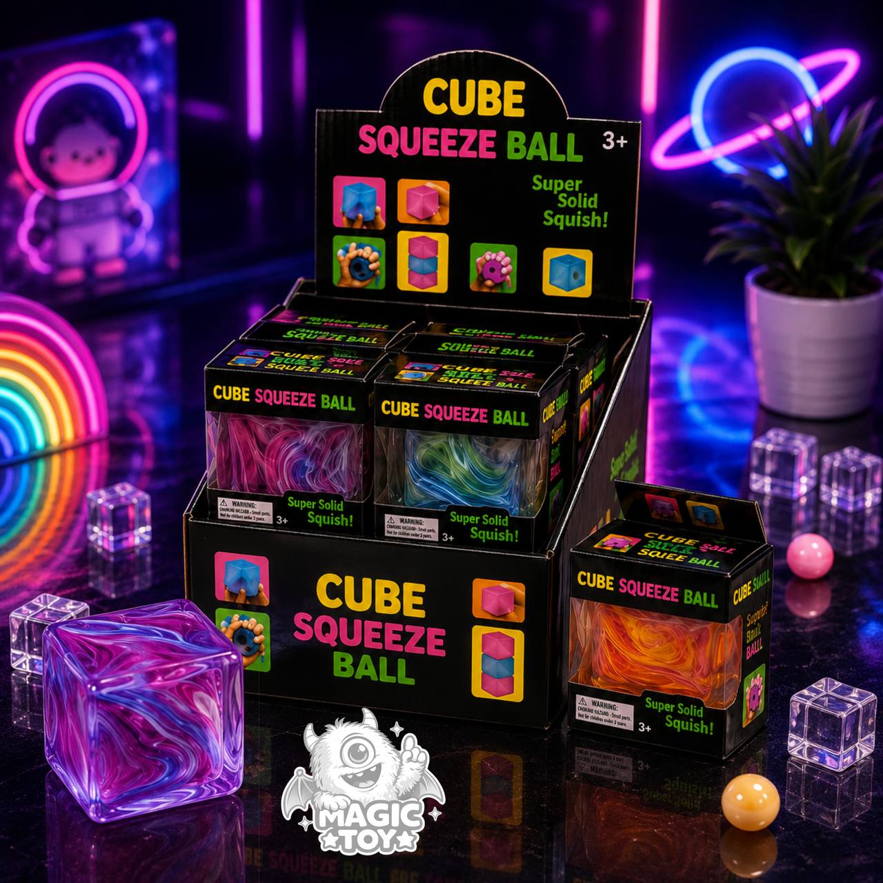 فیجت ضد استرس نیدو مکعبی یخی آبرنگی مدل CUBE SQUEEZE BALL (ژله‌ای ژلاتینی متراکم ماربلی)
