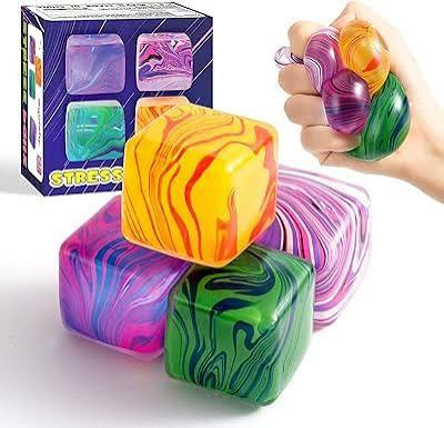 فیجت ضد استرس نیدو مکعبی یخی آبرنگی مدل CUBE SQUEEZE BALL (ژلهای ژلاتینی متراکم ماربلی)