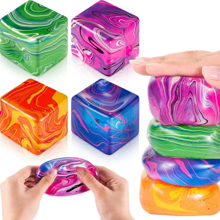 فیجت ضد استرس نیدو مکعبی یخی آبرنگی مدل CUBE SQUEEZE BALL (ژلهای ژلاتینی متراکم ماربلی)