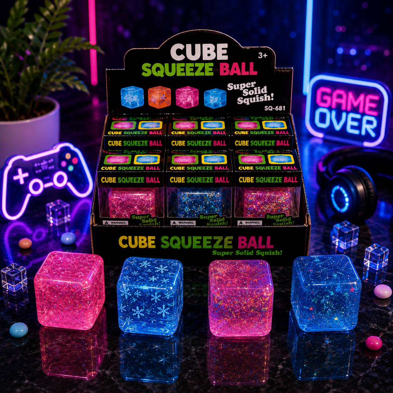 فیجت ضد استرس نیدو مکعبی یخی برفی و ستاره‌ای مدل CUBE SQUEEZE BALL کد SQ-681 (ژله‌ای ژلاتینی متراکم)