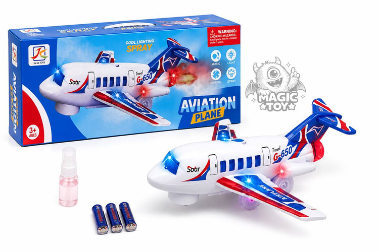 هواپیمای اسباببازی موزیکال دودزا مدل Aviation Plane G-650 برند Kai Jie TOYS (حرکت خودکار و نورپردازی ۳D)