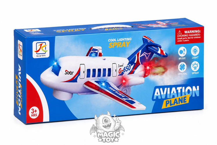 هواپیمای اسباببازی موزیکال دودزا مدل Aviation Plane G-650 برند Kai Jie TOYS (حرکت خودکار و نورپردازی ۳D)