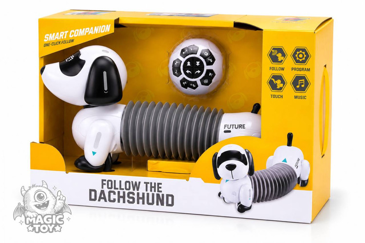 سگ رباتیک فنری و هوشمند دنبالکننده مدل Follow The Dachshund کد K22 (سنسور لمسی، ریموت توپی و چشمان LED)