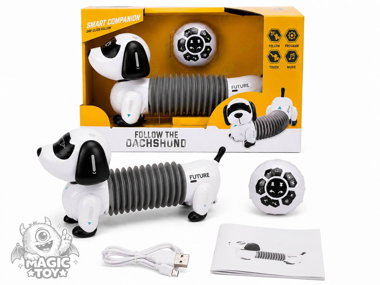 سگ رباتیک فنری و هوشمند دنبالکننده مدل Follow The Dachshund کد K22 (سنسور لمسی، ریموت توپی و چشمان LED)