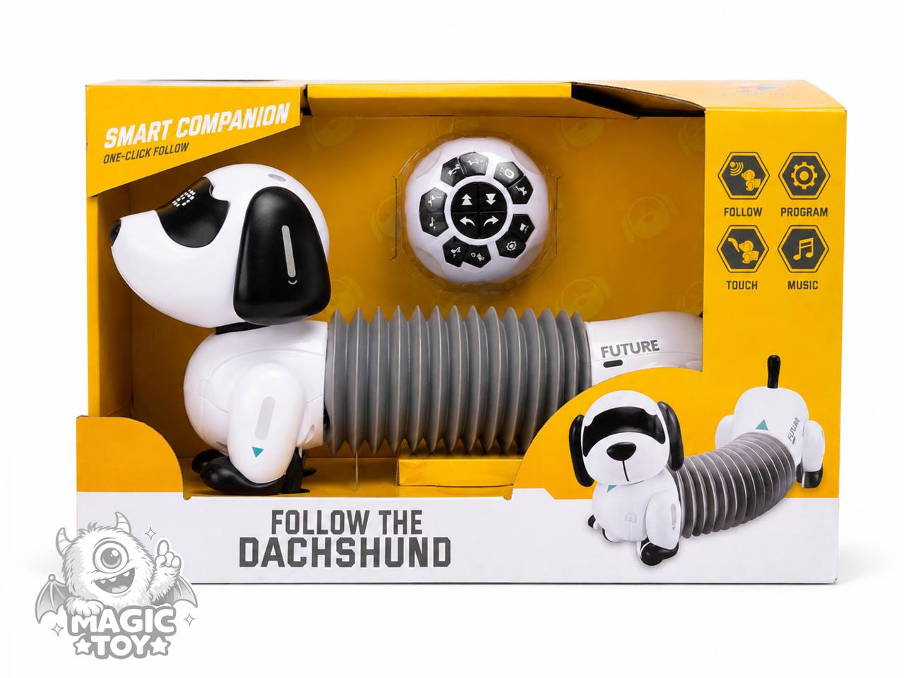 سگ رباتیک فنری و هوشمند دنبال‌کننده مدل Follow The Dachshund کد K22 (سنسور لمسی، ریموت توپی و چشمان LED)