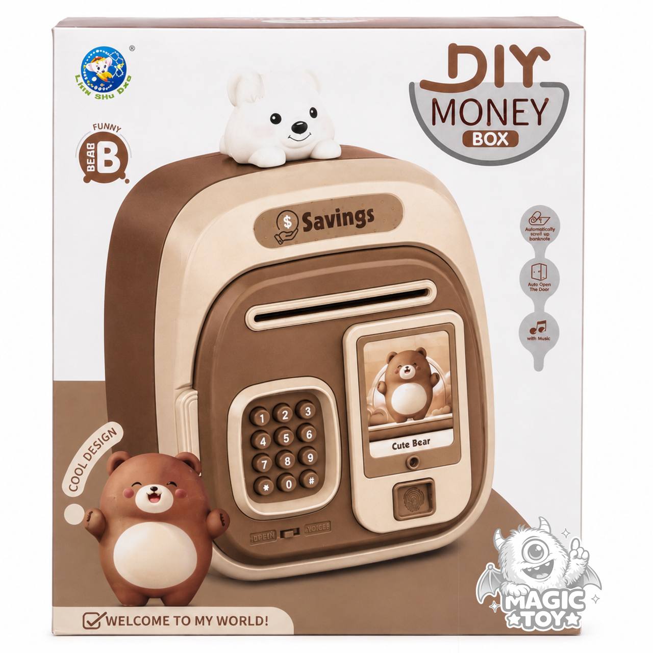 گاوصندوق و قلک هوشمند رمزی طرح خرس و خرگوش DIY MONEY BOX کد 7603 (کشنده خودکار اسکناس، اثر انگشت و موزیکال)