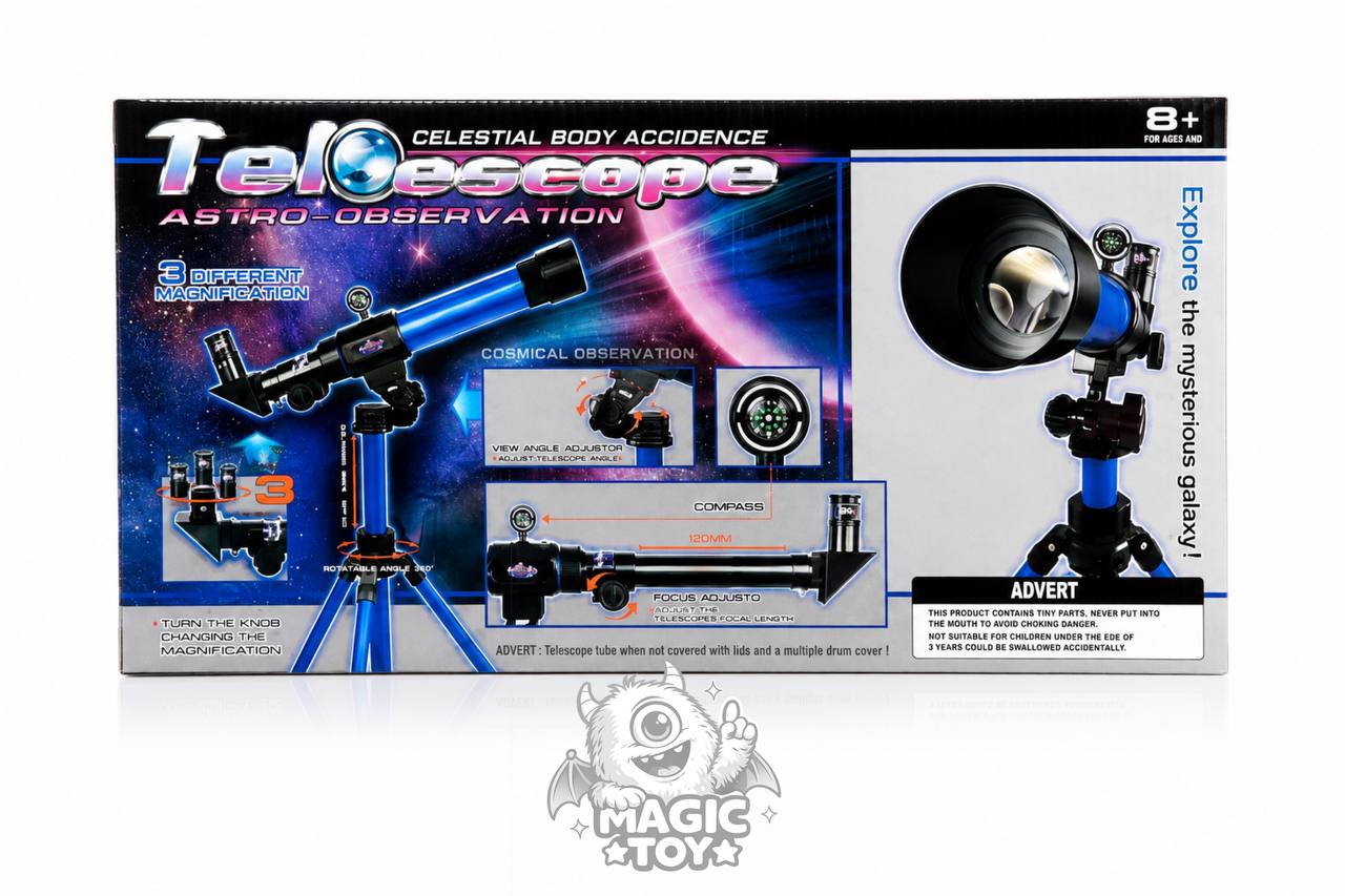 تلسکوپ نجومی آموزشی کودک و نوجوان مدل Telescope Astro-Observation کد 2104 (با ۳ چشمی زوم 20x 30x 40x، سه‌پایه و قطب‌نما)