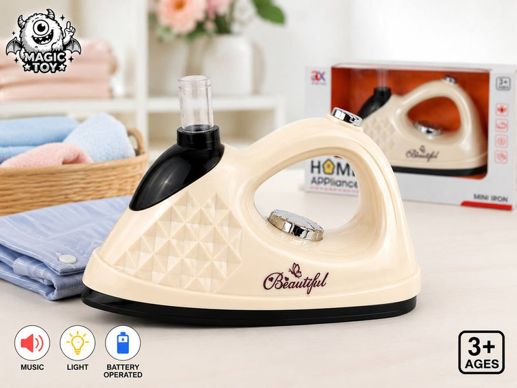 اتو اسباببازی باتریخور موزیکال و چراغدار برند AO XIE کد 6908 (سری Home Appliance با مخزن آب پاشش اسپری)