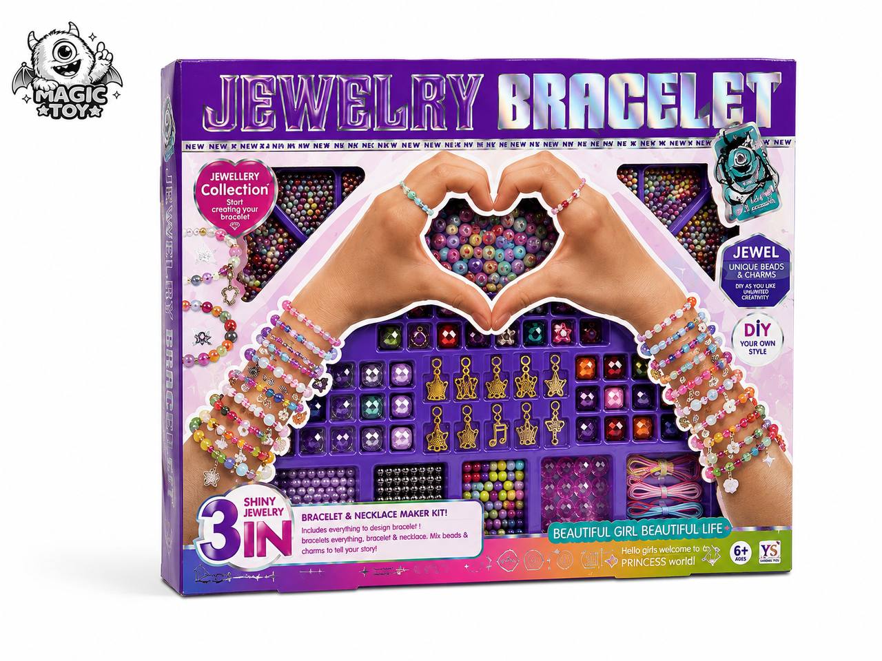 ست ساخت دستبند و گردنبند جواهراتی DIY مدل Jewelry Bracelet کد 1013 (شامل صدها مهره مرواریدی، کریستالی و آویزهای طلایی)
