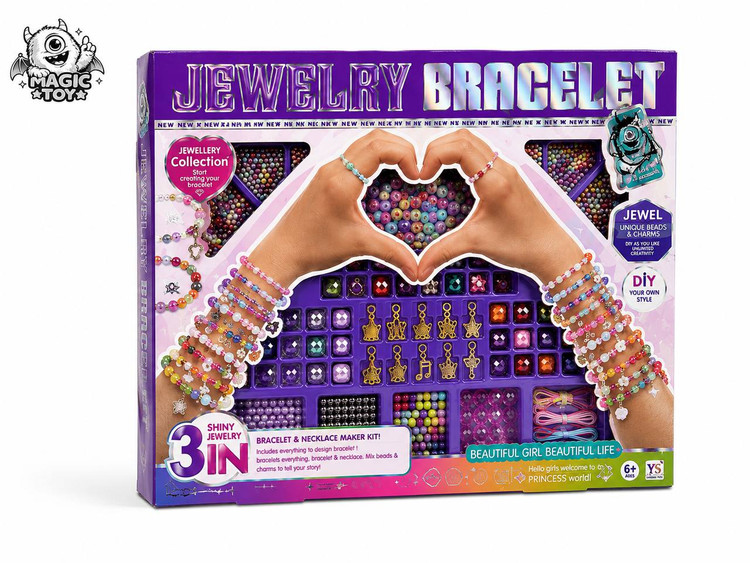 ست ساخت دستبند و گردنبند جواهراتی DIY مدل Jewelry Bracelet کد 1013 (شامل صدها مهره مرواریدی، کریستالی و آویزهای طلایی)