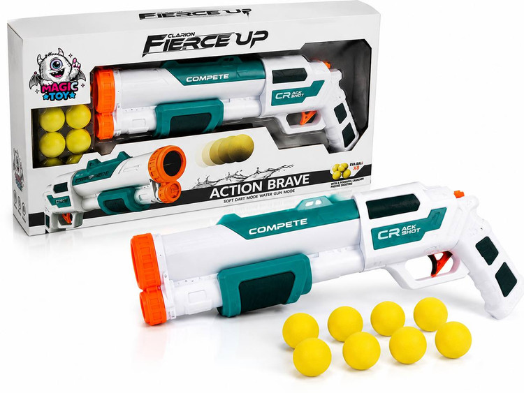 تفنگ دولول دو حالته پرتاب توپ فومی و آبپاش CLARION مدل FIERCE UP کد 63_648 (شاتگان پمپی با ۸ تیر اسفنجی EVA)
