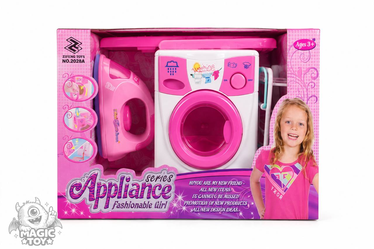 ست اسباب‌بازی لباسشویی و اتو باتری‌خور برند ZIFENG TOYS کد 2_2028 (سری Appliance شامل میز اتو و رخت‌آویز چرخ‌دار)