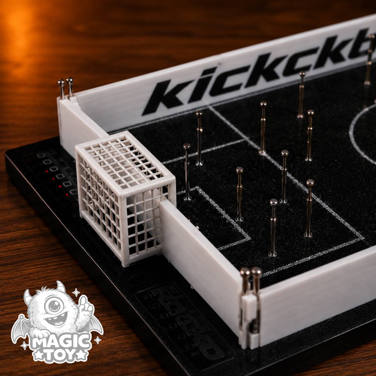 بازی رومیزی دو نفره کیکو ساکر مدل KICKO Soccer (فوتبال انگشتی رومیزی پیندار با زمین مخمل و قاب چوبی لوکس)