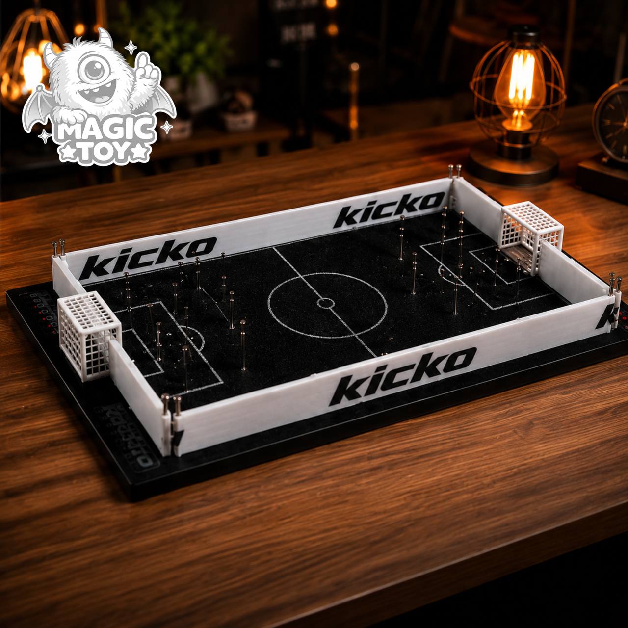 بازی رومیزی دو نفره کیکو ساکر مدل KICKO Soccer (فوتبال انگشتی رومیزی پیندار با زمین مخمل و قاب چوبی لوکس)