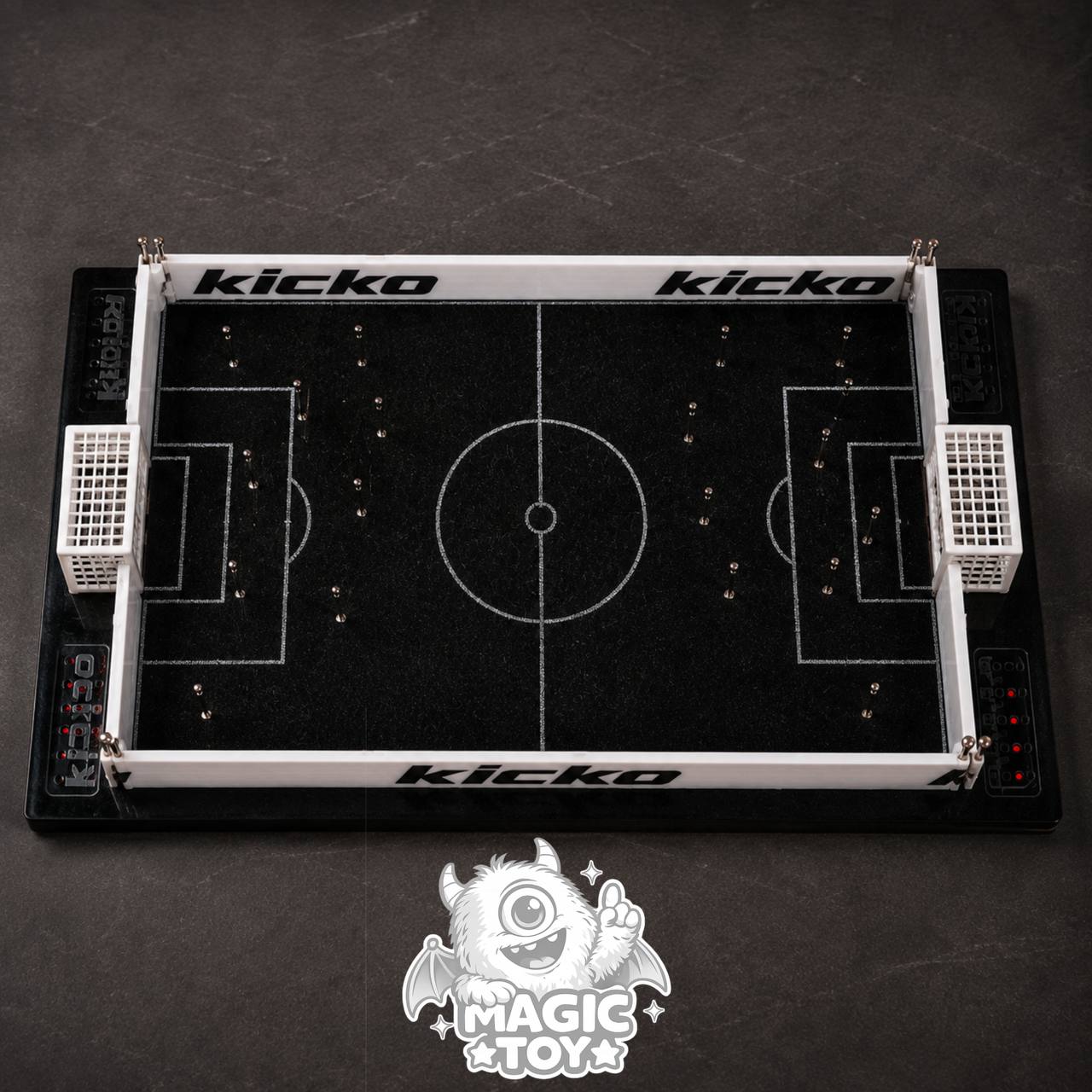 بازی رومیزی دو نفره کیکو ساکر مدل KICKO Soccer (فوتبال انگشتی رومیزی پیندار با زمین مخمل و قاب چوبی لوکس)