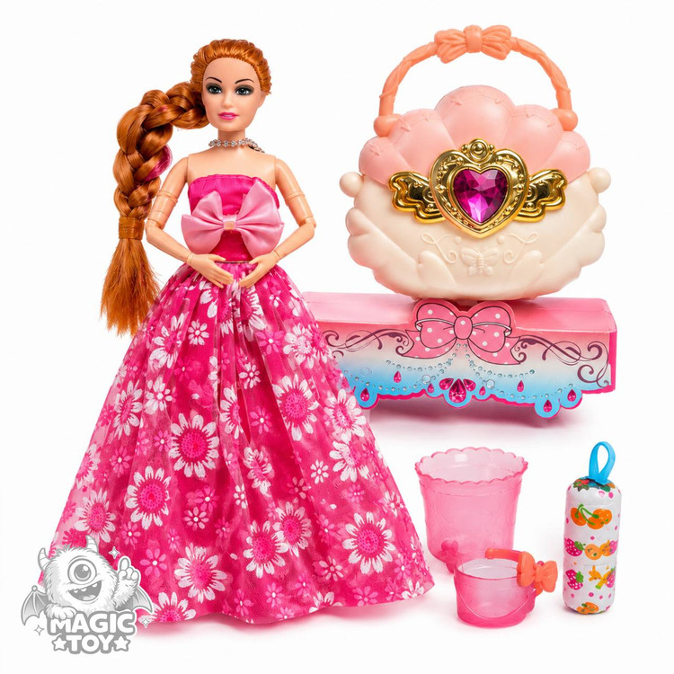 عروسک باربی پرنسس مفصلی با لباس مجلسی پفدار و ست کیف نگیندار کد 3201 (سری Fashion Lovely Gift به همراه اکسسوری)
