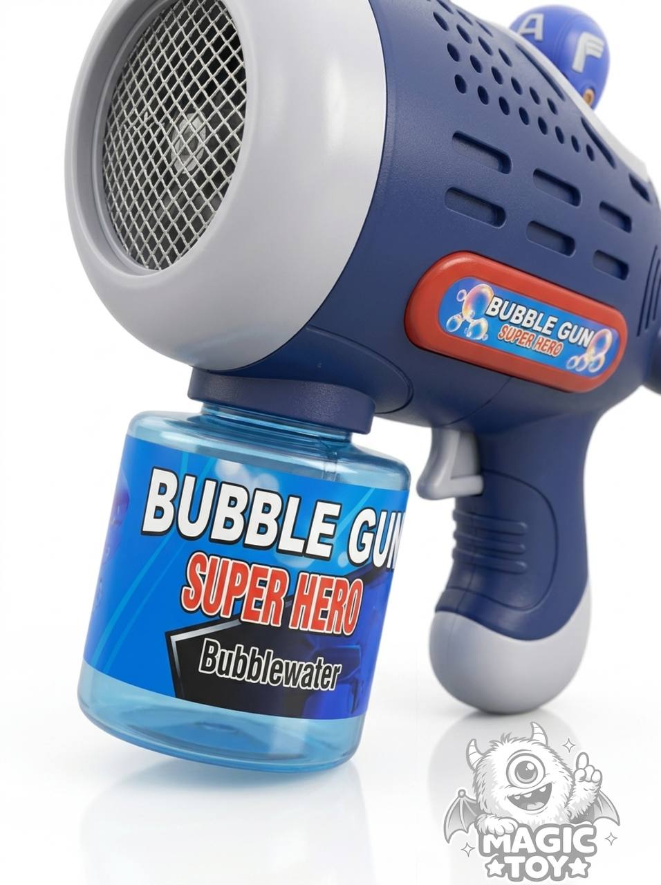 تفنگ حبابساز اتوماتیک خشابخور طرح مارول مدل BUBBLE GUN SUPER HERO کد 6707 (طرحهای مرد آهنی و کاپیتان آمریکا با فیگور متحرک، مخزن مایع پیچی و تولید انبوه حباب)
