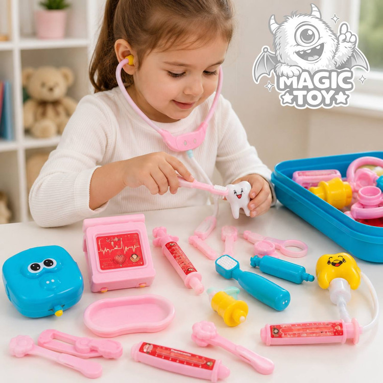 ست اسباببازی دندانپزشکی و دکتری مدل Lovely Doctor Set کد 110_725 (شامل ماکت فک و دندان، مسواک، سرنگ، سینی و گوشی معاینه)