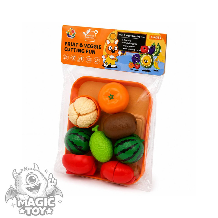 ست میوه برشی و سبزیجات سلفونی مدل Fruit & Veggie Cutting Fun کد 8009 (شامل ۷ میوه قاچشونده با سینی و تخته برش آشپزخانه)