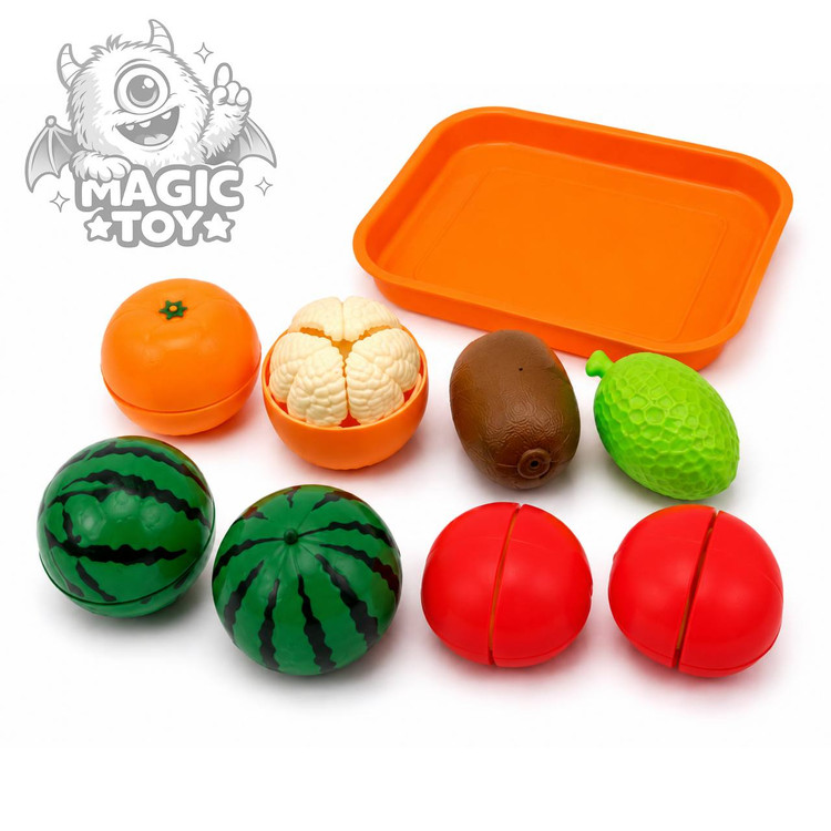 ست میوه برشی و سبزیجات سلفونی مدل Fruit & Veggie Cutting Fun کد 8009 (شامل ۷ میوه قاچشونده با سینی و تخته برش آشپزخانه)