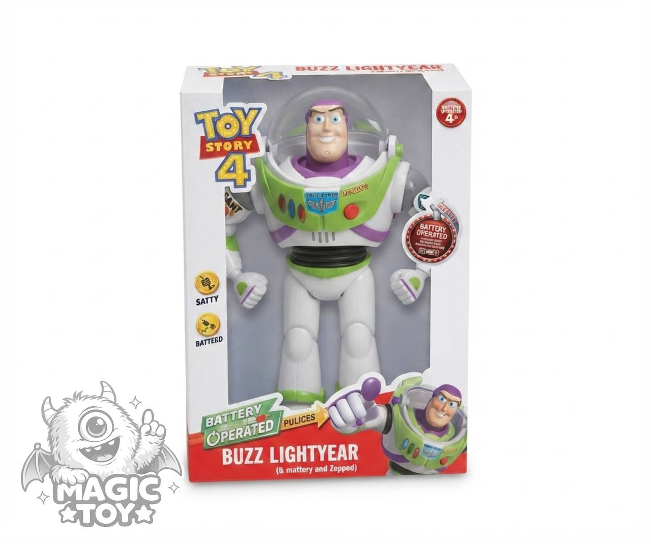 فیگور باز لایتیر باتری‌خور موزیکال و چراغ‌دار داستان اسباب‌بازی‌ها Toy Story 4 کد 113_8899 (آدمک فضانورد حرکتی با بال‌های بازشو، نورپردازی لیزری سینه و کلاه شیشه‌ای)