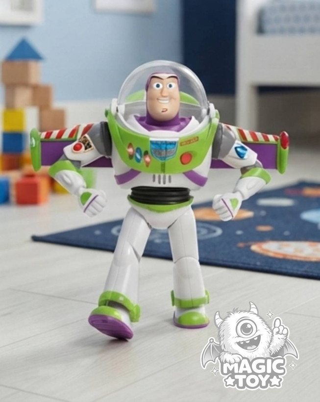 فیگور باز لایتیر باتریخور موزیکال و چراغدار داستان اسباببازیها Toy Story 4 کد 113_8899 (آدمک فضانورد حرکتی با بالهای بازشو، نورپردازی لیزری سینه و کلاه شیشهای)