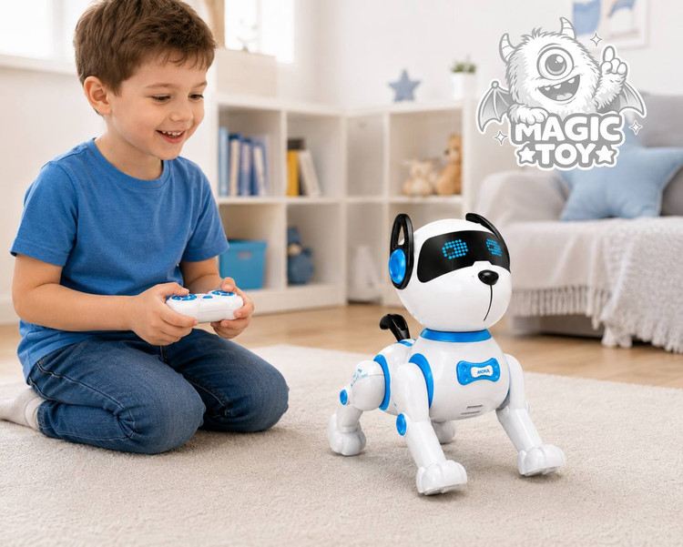 سگ رباتیک کنترلی و هوشمند موکا مدل SHUANGFENG کد 2165 (سگ دیجیتال ملقزن، برنامهپذیر و حسگردار با کارتهای تعاملی و چشمان LED)
