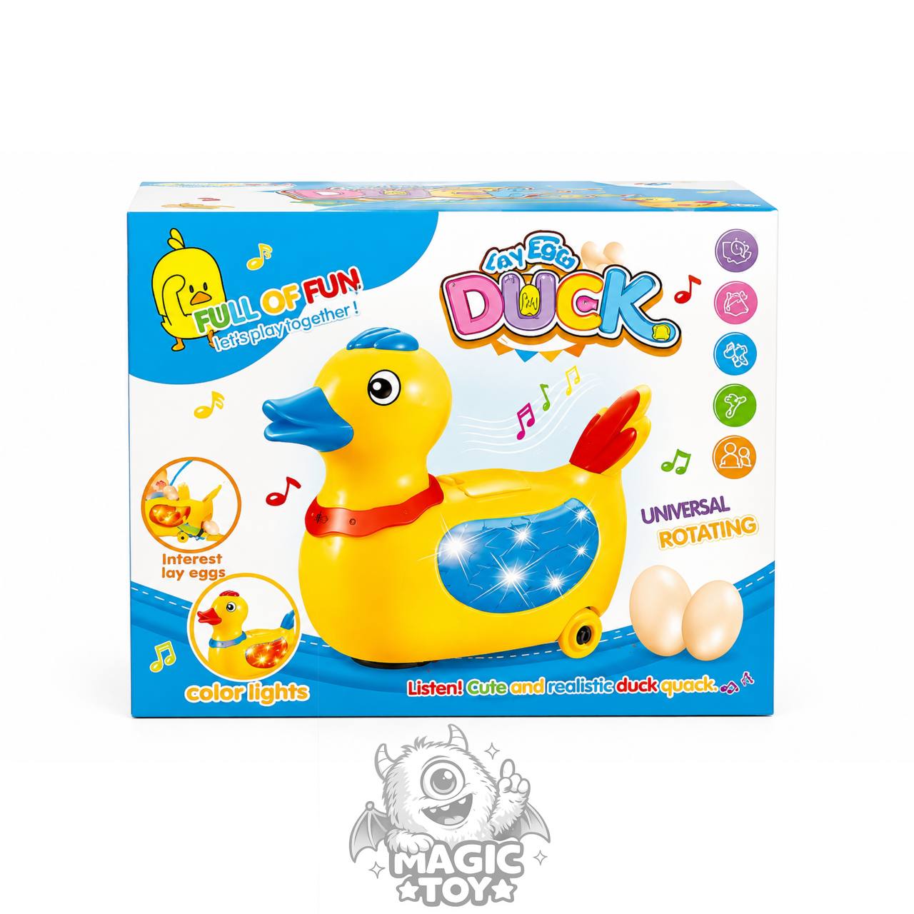 اردک فانتزی تخم‌گذار موزیکال و چراغ‌دار مدل LAY EGG DUCK کد 2283 (اسباب‌بازی حرکتی سنسوردار ۳۶۰ درجه با نورپردازی بال‌ها و صدای اردک)
