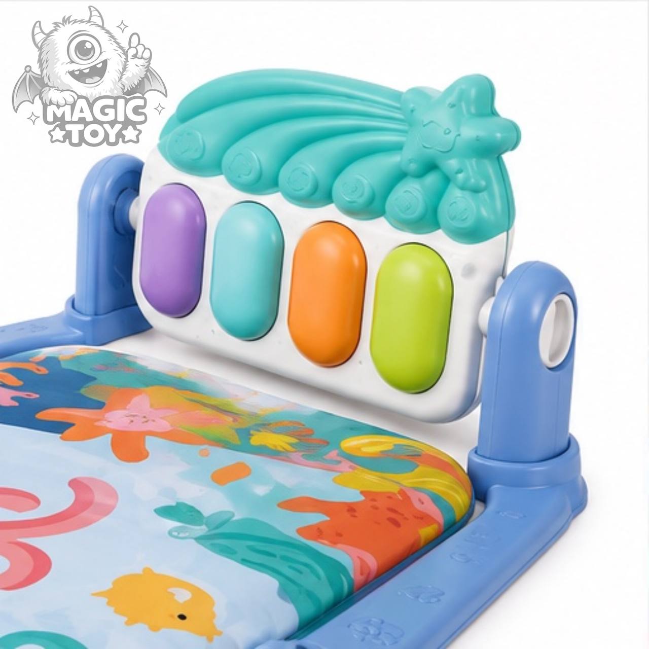 تشک بازی پیانودار و موزیکال نوزاد برند GIBI-INN مدل PIANO PLAYGYM کد 15_1122 (پلیجیم نوزادی با آویزهای جغجغهای دریایی و کلیدهای پدالی چراغدار)
