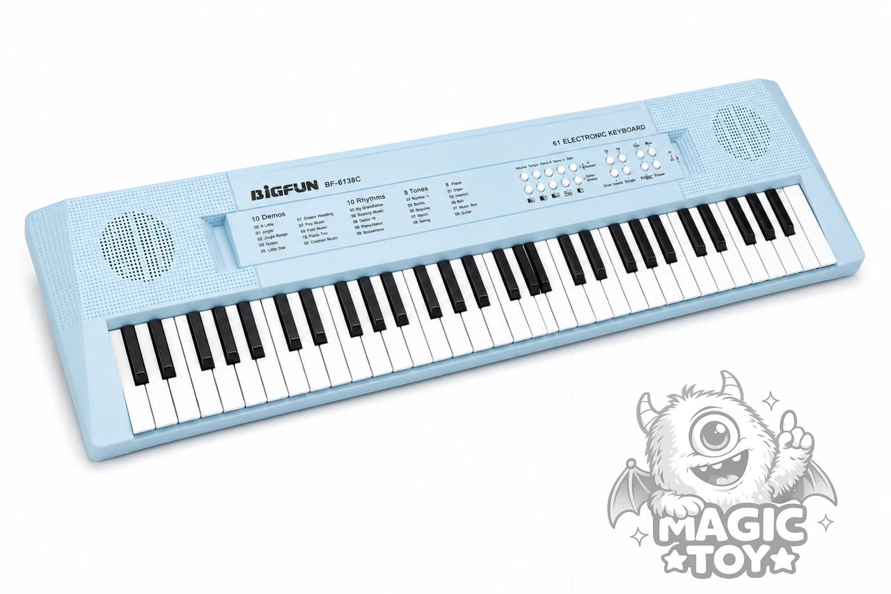 ارگ و کیبورد الکترونیکی ۶۱ کلید بیگ فان مدل BIGFUN BF-6138C (دارای میکروفون، ۱۰ ریتم، ۸ ساز، دمو و کابل شارژ USB)