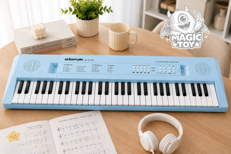 ارگ و کیبورد الکترونیکی ۶۱ کلید بیگ فان مدل BIGFUN BF-6138C (دارای میکروفون، ۱۰ ریتم، ۸ ساز، دمو و کابل شارژ USB)