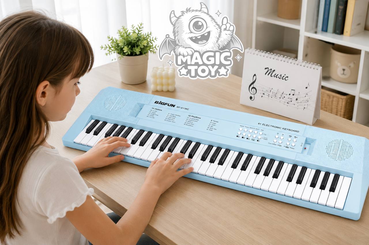 ارگ و کیبورد الکترونیکی ۶۱ کلید بیگ فان مدل BIGFUN BF-6138C (دارای میکروفون، ۱۰ ریتم، ۸ ساز، دمو و کابل شارژ USB)