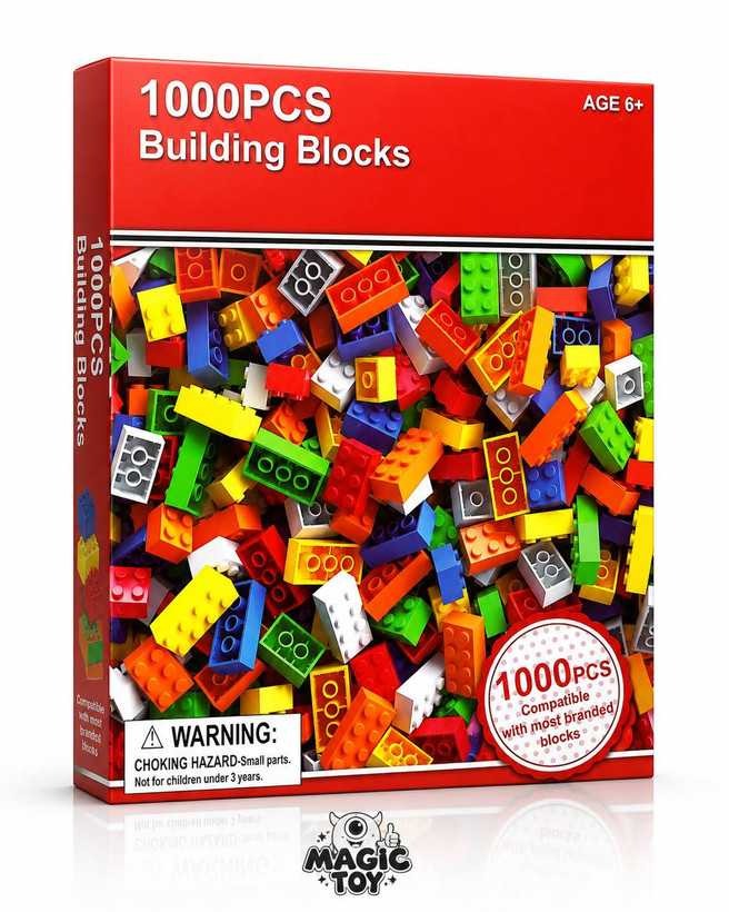 لگو کلاسیک ۱۰۰۰ قطعه ساختنی مدل Building Blocks کد 33002 (آجرهای خانهسازی رنگارنگ سازگار با برند لگو)