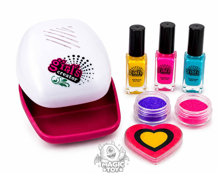 ست طراحی ناخن و مانیکور کودک به همراه دستگاه خشککن مدل Nail Glam Salon کد 326 (لاکهای برچسبی بدون بو، شابلون نگیندار، اکلیل و سوهان قلبی)