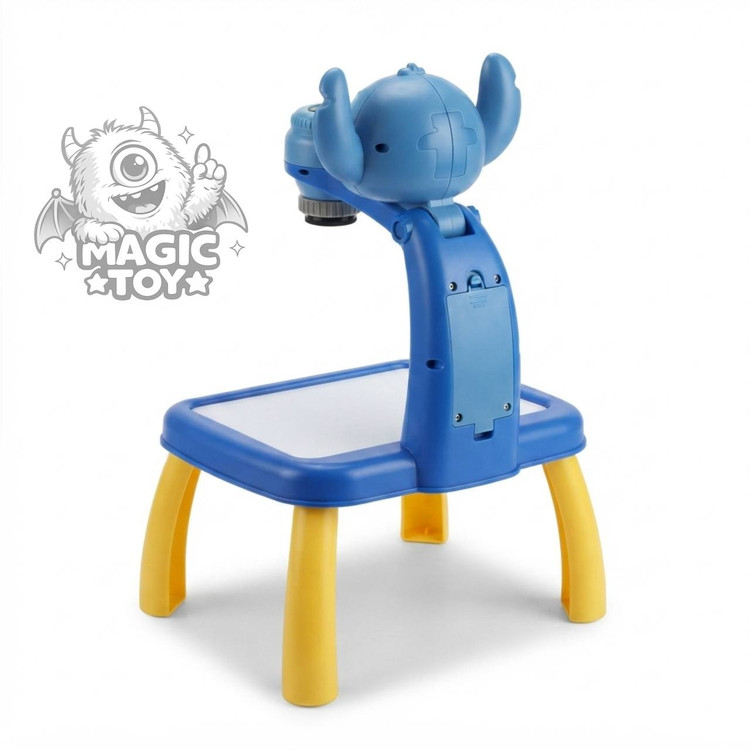 میز نقاشی پروژکتوری و موزیکال سایز بزرگ مدل Projection Painting (طرحهای کورومی Kuromi و استیچ Stitch همراه با اسلایدهای نوری، ماژیک رنگآمیزی، تختهپاککن و دفترچه)