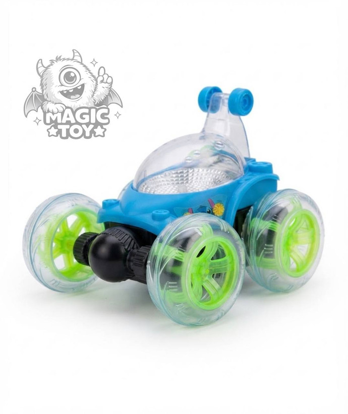 ماشین کنترلی دیوانه ملقزن طرح استیچ مدل 3D Rolling Car کد 9802 (چرخش ۳۶۰ درجه، چرخهای ژلهای چراغدار LED، باتری شارژی و کابل USB)