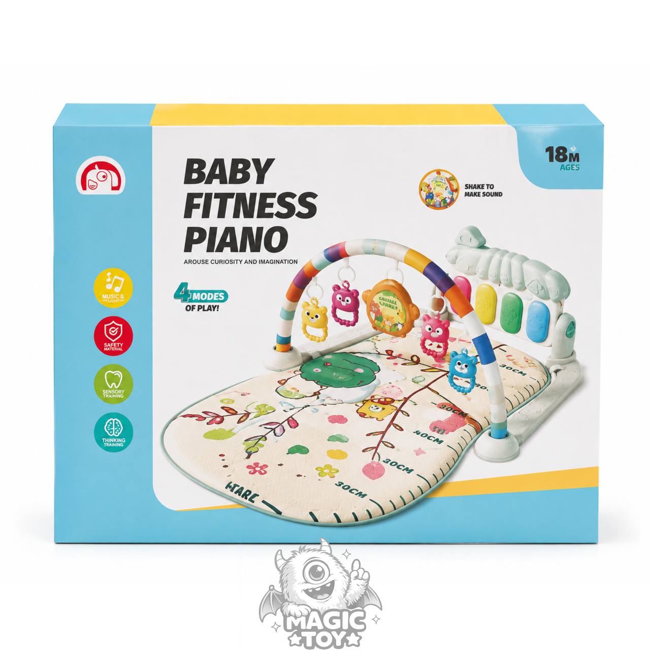تشک بازی پیانودار و موزیکال نوزاد طرح حیوانات جنگل مدل Baby Fitness Piano کد 64_1688 (پلی‌جیم نوزادی ۴ حالته با پیانو پدالی طرح کرم شب‌تاب، ۵ آویز جغجغه‌ای و خط‌کش اندازه‌گیری قد)