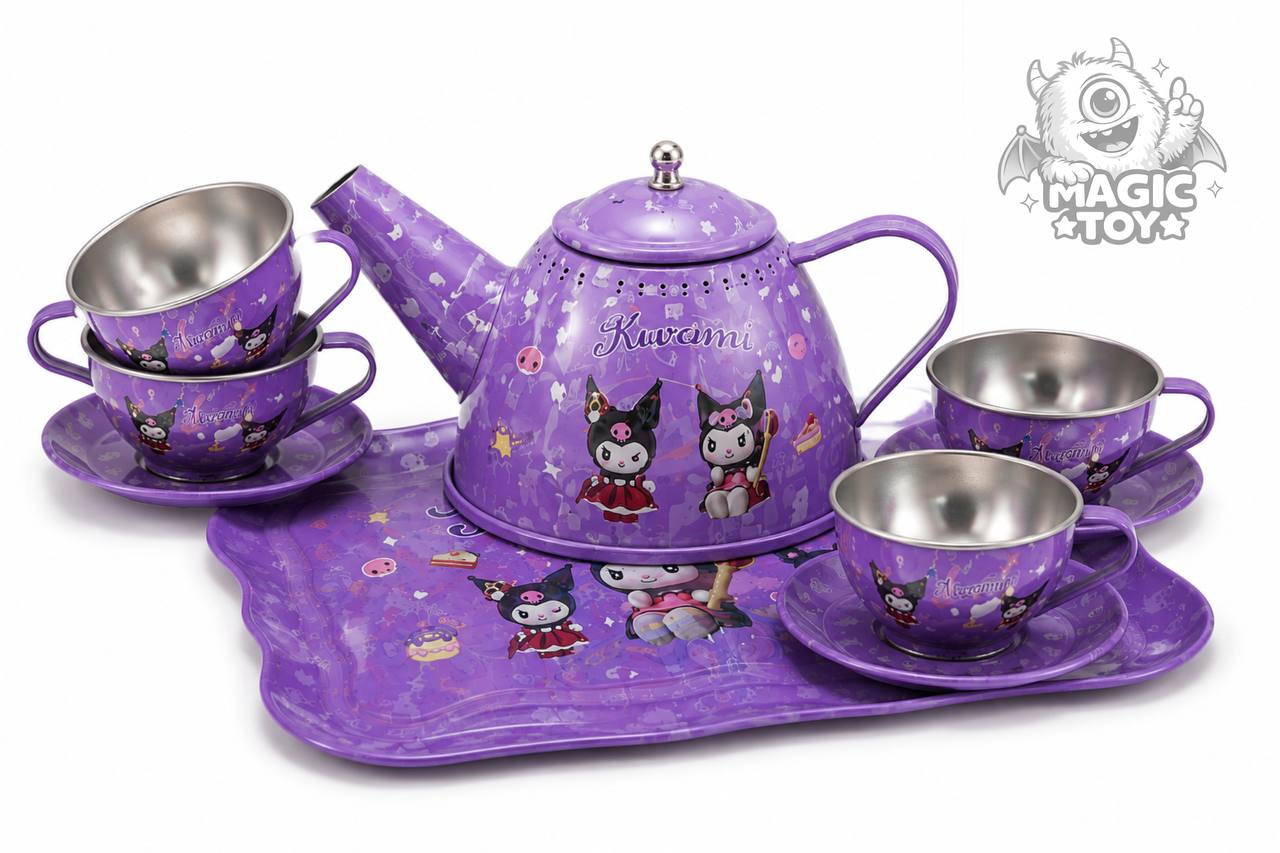 ست ظروف چایخوری فلزی ۱۵ پارچه طرح کرومی مدل Boutique Tea Set کد 1_966 (شامل قوری دربدار، ۴ فنجان دستهدار، نعلبکی، پیشدستی و سینی پذیرایی لبهدار)