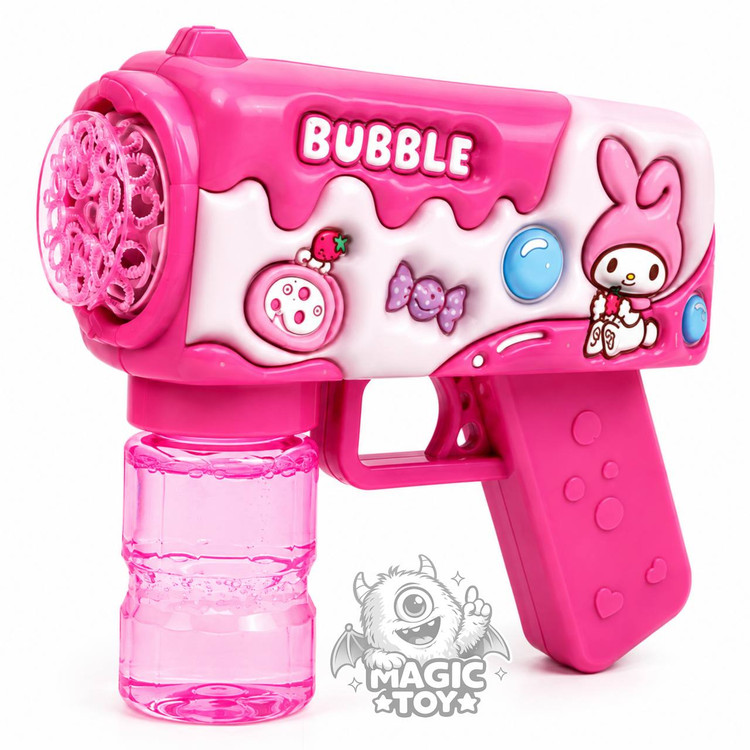 تفنگ حبابساز اتوماتیک چراغدار و موزیکال طرح مای ملودی مدل BUBBLE GUN کد 8_673 (دارای مخزن مایع پیچی ضدچکه، نورپردازی LED دهانه و تولید انبوه حباب)