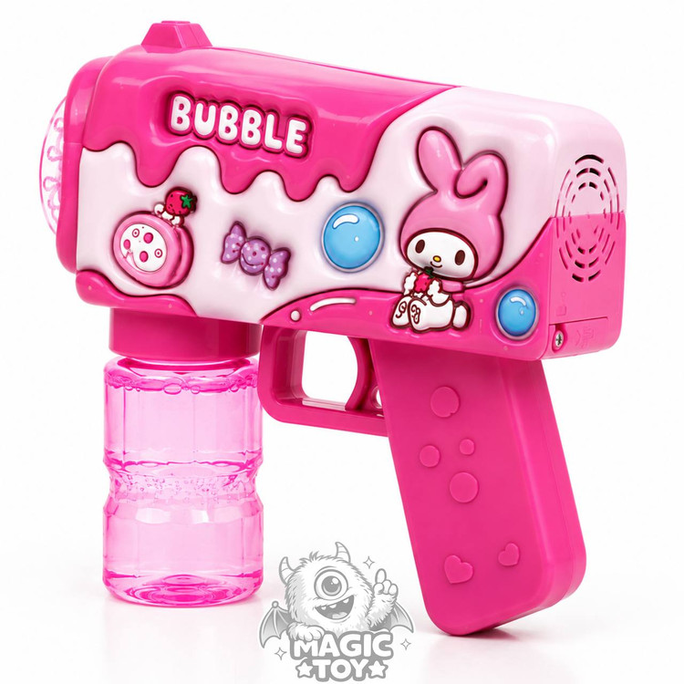 تفنگ حبابساز اتوماتیک چراغدار و موزیکال طرح مای ملودی مدل BUBBLE GUN کد 8_673 (دارای مخزن مایع پیچی ضدچکه، نورپردازی LED دهانه و تولید انبوه حباب)